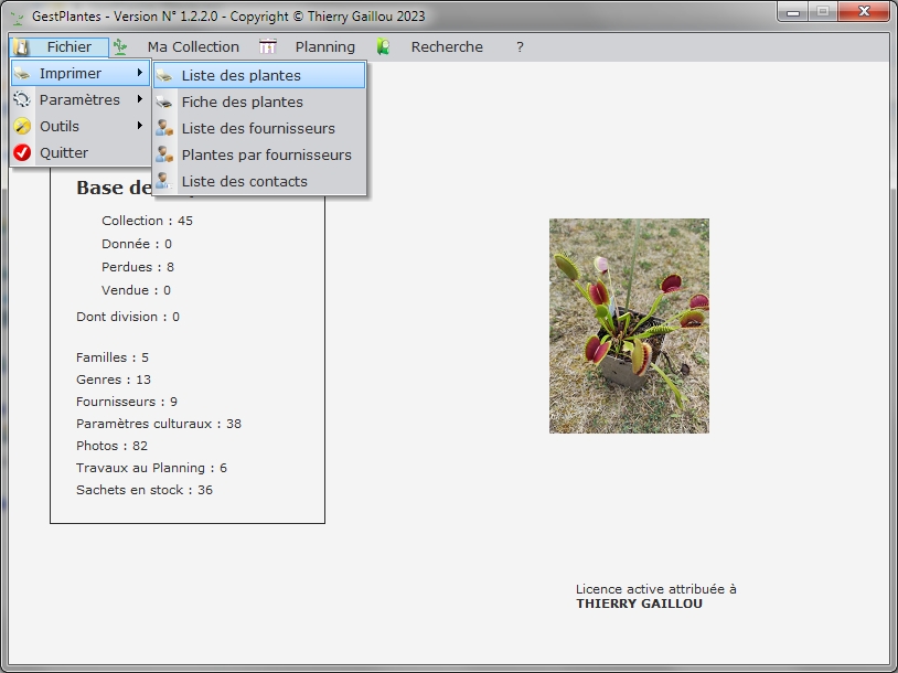 Logiciel GestPlantes pour une collection de plantes carnivores